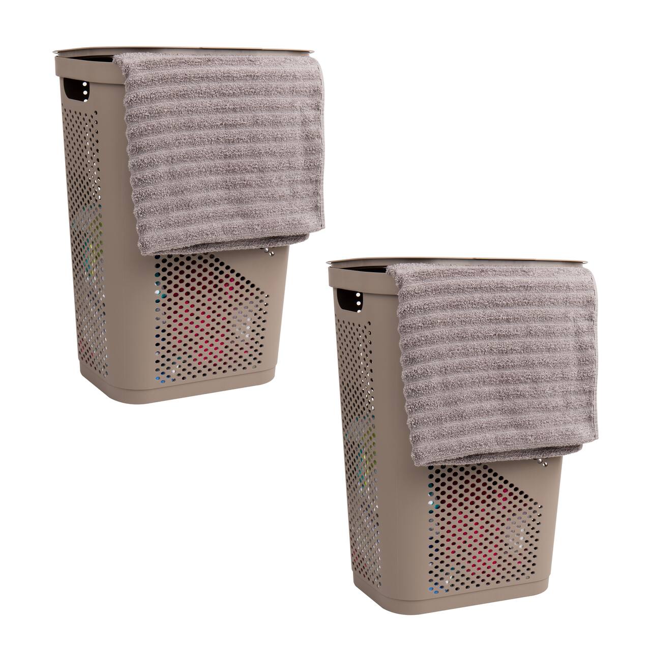 Mind Reader 60L Ventilated Slim Laundry Hamper with Cut Out Handles & Hinged Lid, 2ct.